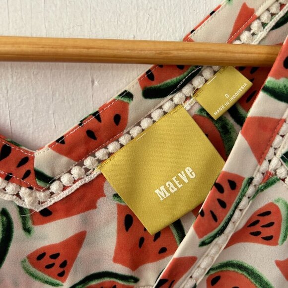 Maeve Watermelon Print Blouse Womens Size 0 V-neck Short Sleeve Top - Picture 4 of 7